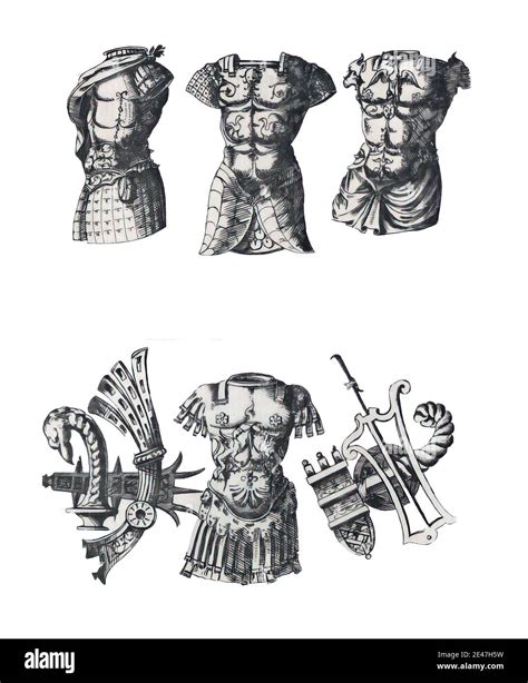 Illustration of ancient Roman armor and weapons on a white background ...