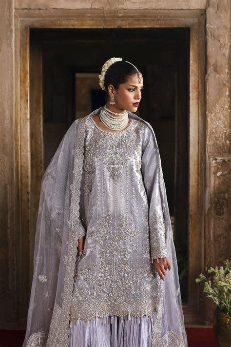 Emaan Adeel Aabroo Grey Organza Pakistani Suit | Luxury Formal Wedding ...