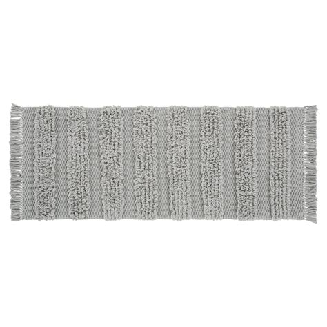 VCNY Home Savannah Fringe Grey Stripe Cotton Blend Bath Runner Rug, 24 ...