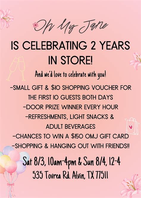 Oh My Jane 2 year anniversary!, 535 Tovrea Rd., Alvin, TX, 3 August to ...