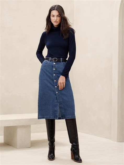 Knee length jean skirts online