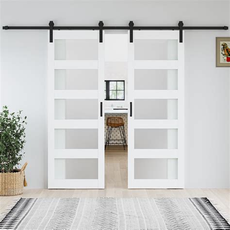 SMARTSTANDARD Froested Glass Paneled Double Barn Doors With ...