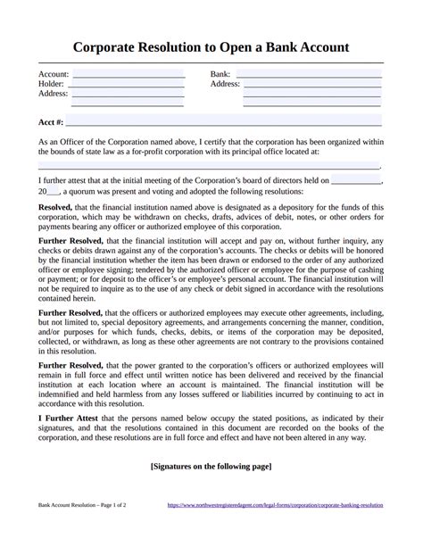 Corporate Bank Resolution Form 的图像结果