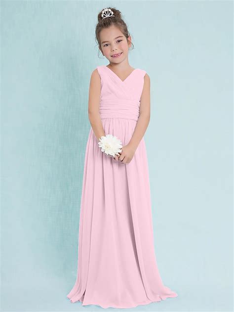 Sheath / Column Floor Length V Neck Chiffon Junior Bridesmaid Dresses ...