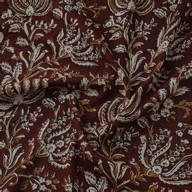 Brown Natural Dyed Pure Mul Cotton Hand Block Kalamkari Bagru Print Fabric