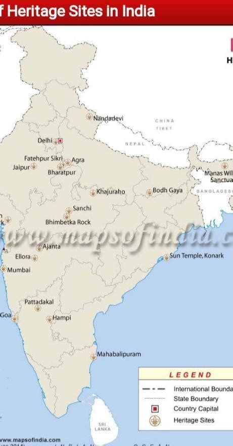 Show the Indian heritage sites on the map of India. - Brainly.in