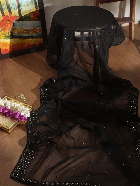 Black Trendy Organza Mirror Work Dupatta - Luxurionworld