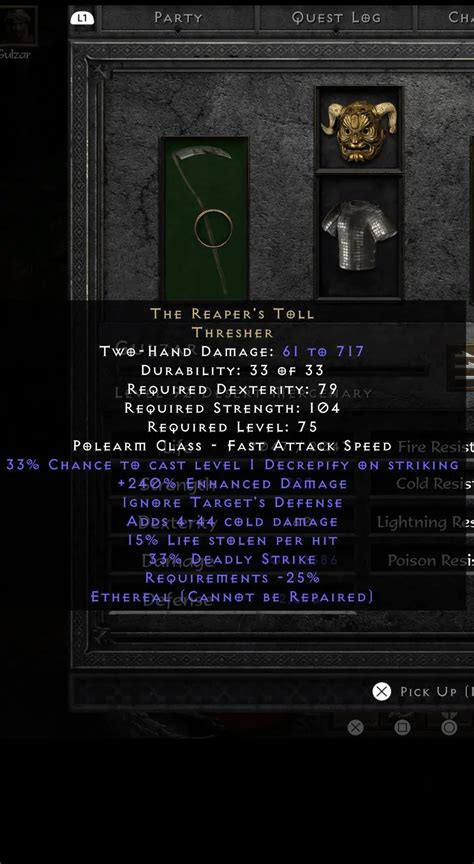 Pretty much Perfect Eth Reapers Toll. 15 out of 16 LL whats this thing ...