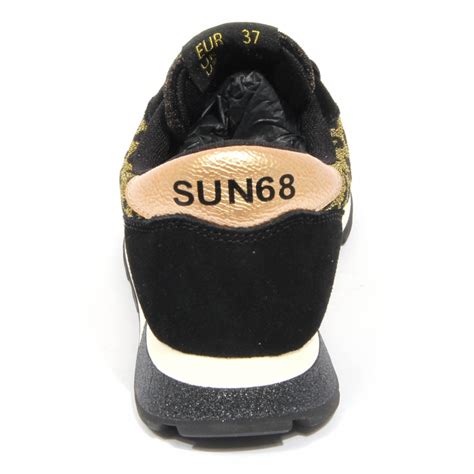 H0208 sneaker donna SUN68 black/gold glitter animalier shoes woman