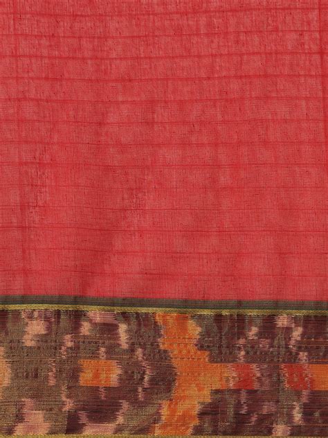 Ishin Women's Cotton Blend Red Solid Woven Pochampally Saree With Blou