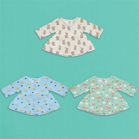 1st Step 100% Soft Muslin Cotton Button Full Sleeve Baby Frock - Pack