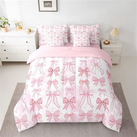 Amazon.com: 7 Pieces Bowknot Kids Comforter Set Full Size, Cute Pink ...