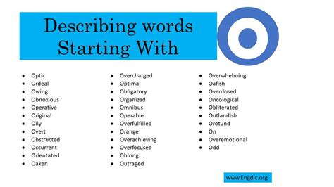 Describing Words That Start With O - EngDic