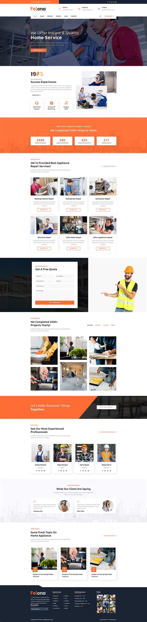 橙色宽屏大气html5电器维修公司响应式网站模板 - 素材火