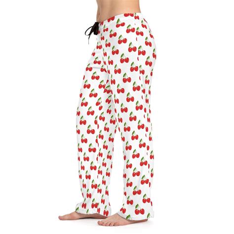 Cherry Pajama Pants, Women's Sleepwear, Comfy Lounge Bottoms, Red PJ ...