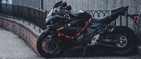 Download wallpaper 2560x1080 suzuki, motorcycle, bike, black, parking ...