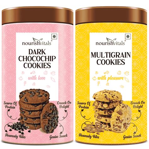NourishVitals Dark Chocochip Cookies + Multigrain Cookies, 120g Each ...