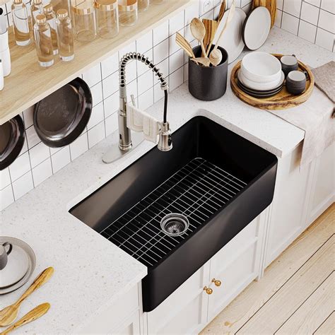 CASAINC 30-inch Kitchen Sink Black, Farmhouse Sink Fireclay Apron ...