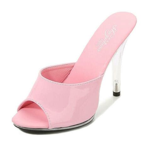 Womens High Clear Heel Stiletto Slip On Open Toe Slingback Sandals ...