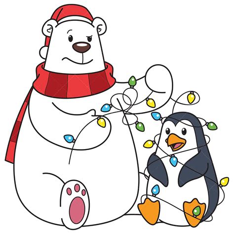 A Cute Clipart Image Featuring A Polar Bear And A Penguin Entangled In ...