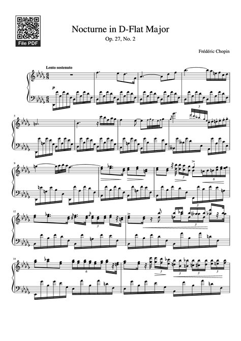 [Sheet] Nocturne in D-Flat Major Piano PDF, hợp âm Piano, mp4/midi
