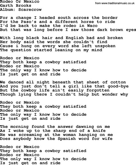 Rodeo Or Mexico, by Garth Brooks - lyrics