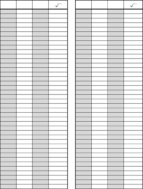 1 to 160 Square Root Chart Free Download