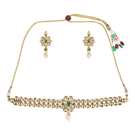 Kundan Elegance Gold Plated Necklace Set | Voylla – VOYLLA