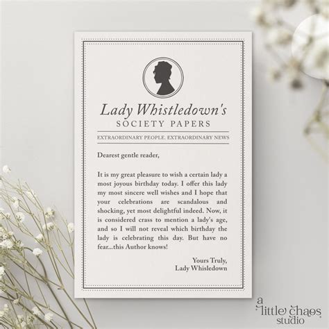 Lady Whistledown Birthday Card | Bridgerton Birthday Card | Society Papers Inspired ...