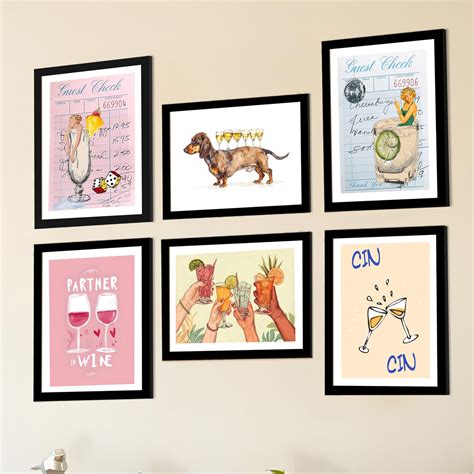 Glass with Wine and Quotes Wall Painting for Home Décor (Set of 6, 9.4 ...