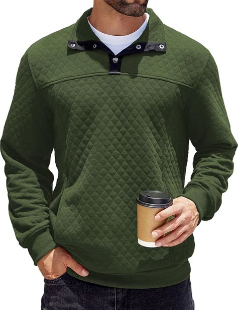 Amazon.com: COOFANDY Mens Quarter Sweatshirt Quilted Long Sleeve Mock ...