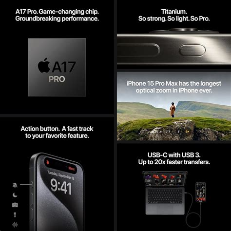 Apple iPhone 15 Pro Max, 256GB, Black Titanium