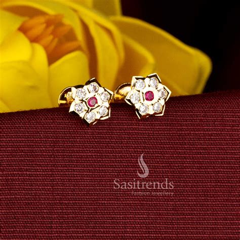 Impon Micro Gold Plated Lotus Cut Floral Stud Earrings – Sasitrends