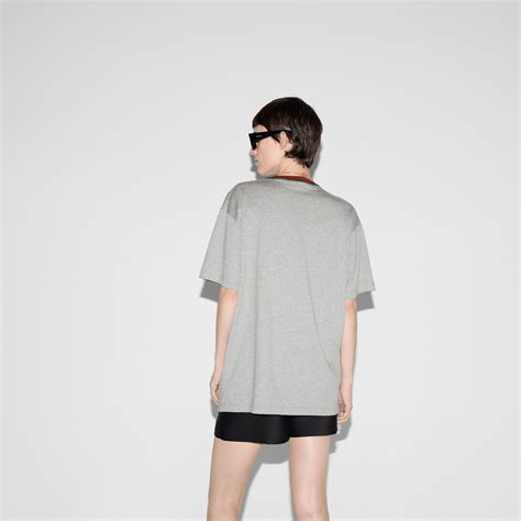 Jersey T-shirt with Web in grey | GUCCI® US