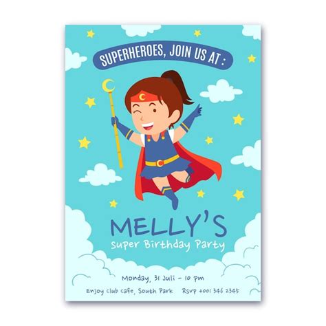 Flat superhero birthday invitation template | Free Vector