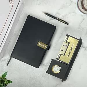 Giftana Personalized Desk Organizer with Notebook Diary Pen with Name ...