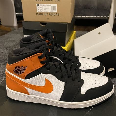 Air Jordan 1 Mid black orange and white - size 12 -... - Depop