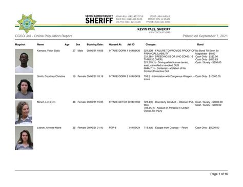 Cerro Gordo County Jail log for September 7
