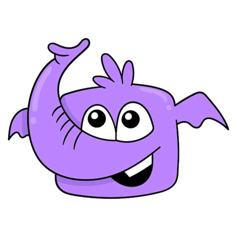 Dessin d'icône de doodle de tête de veau d'éléphant violet heureux ...