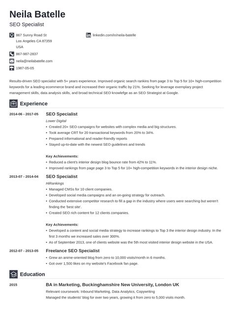 SEO Specialist Resume Sample | Kickresume