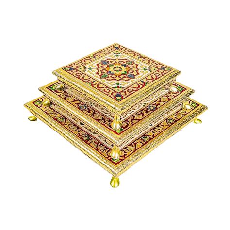Dantawood Wooden Handcrafted Art Work Square Shape Pooja Chowki/Bajot ...