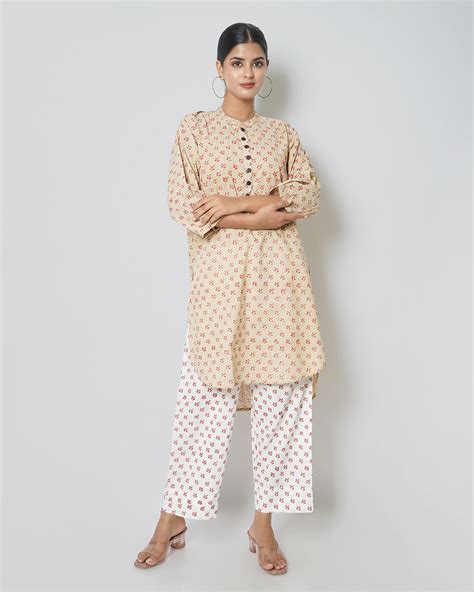 Ivory & White Cotton Block Print Co-ord Set – Kameez