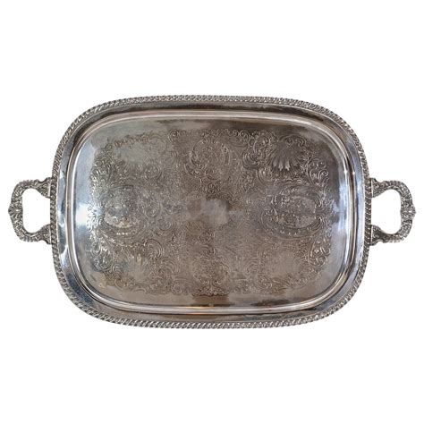 Spanish Silver Ornate Large Footed Serving Tray with Handles Trademark ...