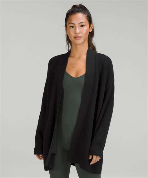 Lululemon Merino Wool-Blend Ribbed Long Wrap Sweater - Black - lulu ...