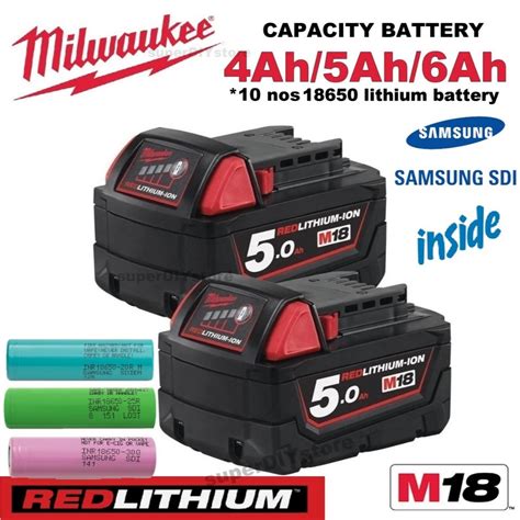 Milwaukee M18 4.0Ah 5.0Ah 6.0Ah 18V red lithium high output battery pack with samsung cell high ...