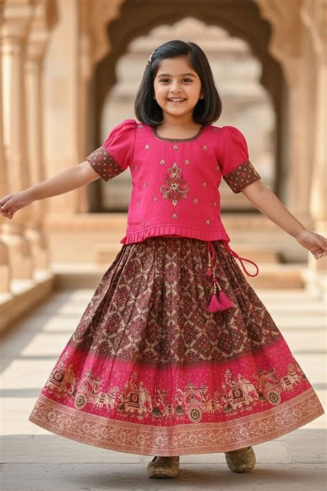 Rani Pink Zari Embroidered Silk Pattu Pavadai For Girls – Lagorii Kids