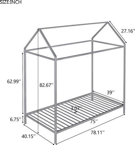 Buy Metal House Twin Bed for Kids, Montessori Bed Twin with Roof, Floor ...