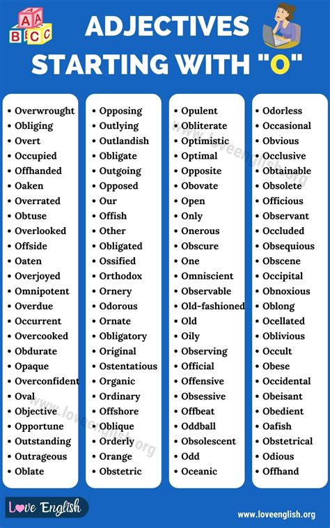 Describing Words That Start With the Letter O