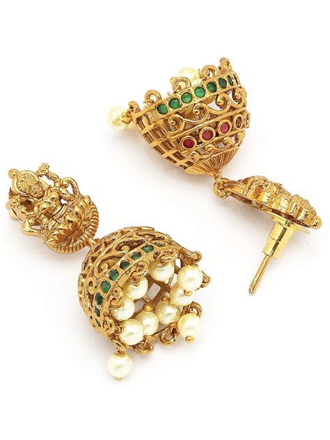 KARATCART Traditional Gold-Plated Green Stones Laxmi Mata Temple ...