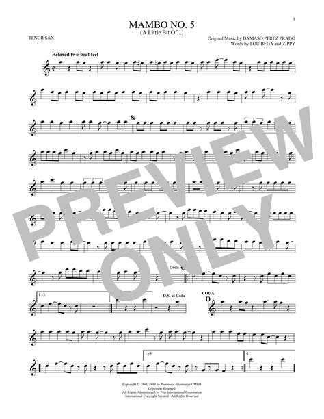 Mambo No. 5 (A Little Bit Of...) par Lou Bega Partitions pour Saxophone ...